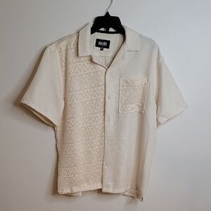 Malibu Men's Cream Button Down Shirt Size MEDIUM NWT